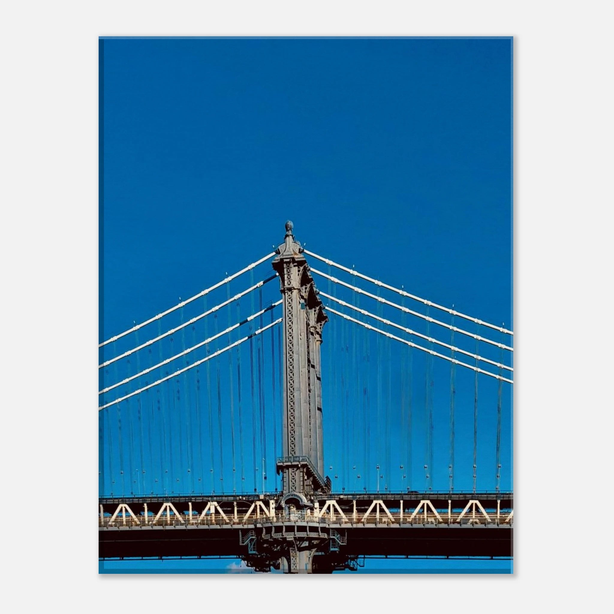 Sunny Winter Day canvas print of Manhattan Bridge in NYC, featuring vibrant colors and detailed cityscape artwork.