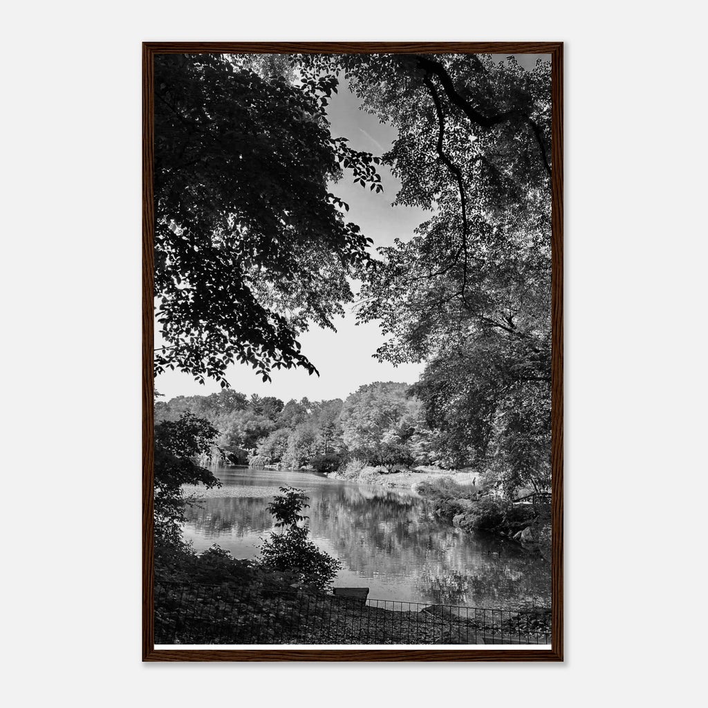 Black and white framed print of a summer lake scene from Upstate New York, part of the Studio Edition Travel Collection.
