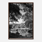 Black and white framed print of a summer lake scene from Upstate New York, part of the Studio Edition Travel Collection.