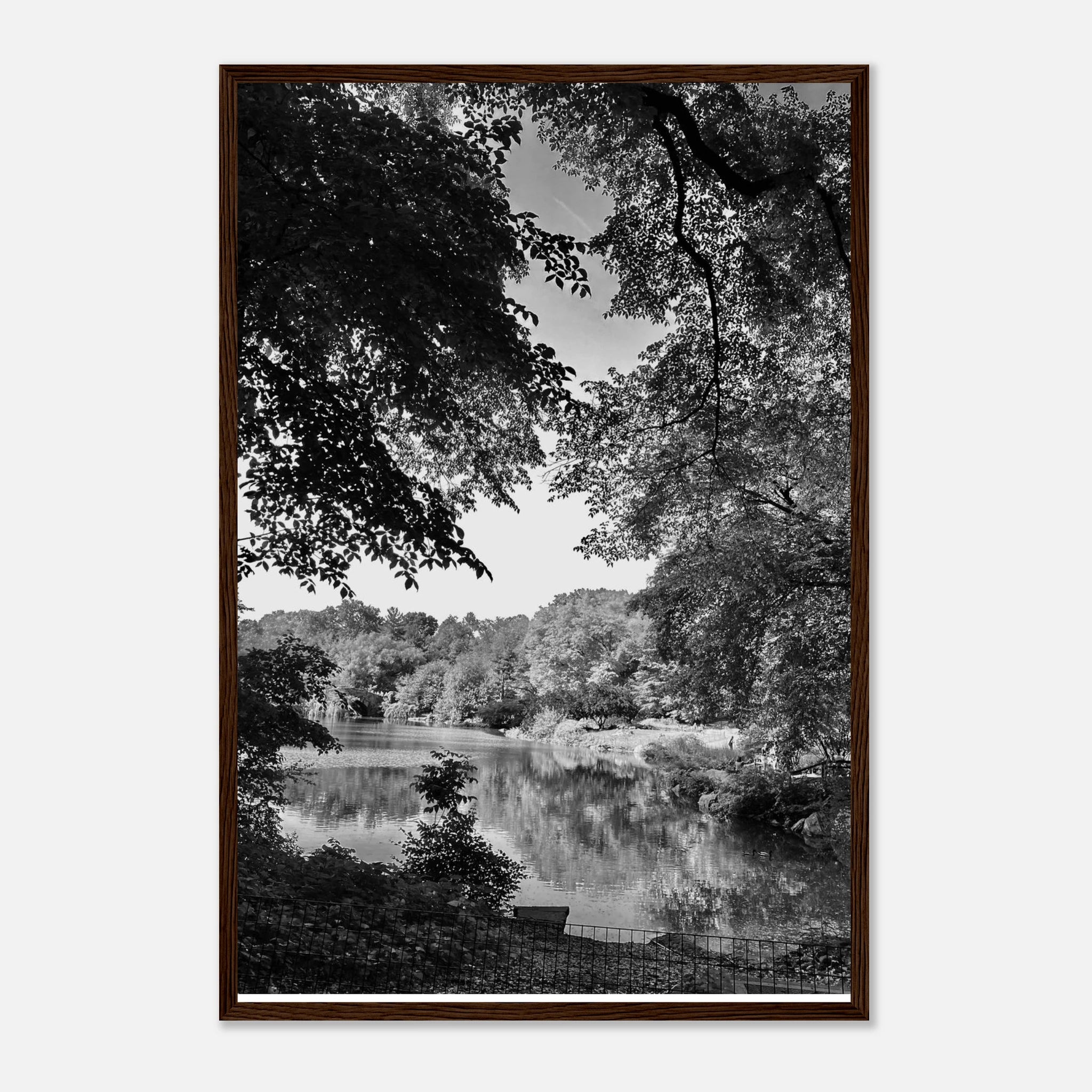 Black and white framed print of a summer lake scene from Upstate New York, part of the Studio Edition Travel Collection.