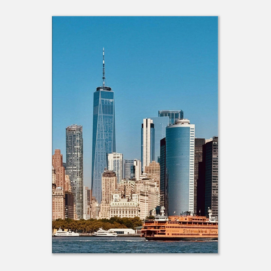 NYC skyline canvas print featuring the World Trade Center and Staten Island Ferry, part of the Studio Edition travel collection.