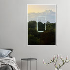 Color print titled "A Window into Jungle Stillness" by CaliCuration, showcasing a vibrant jungle scene in a natural, artistic style.