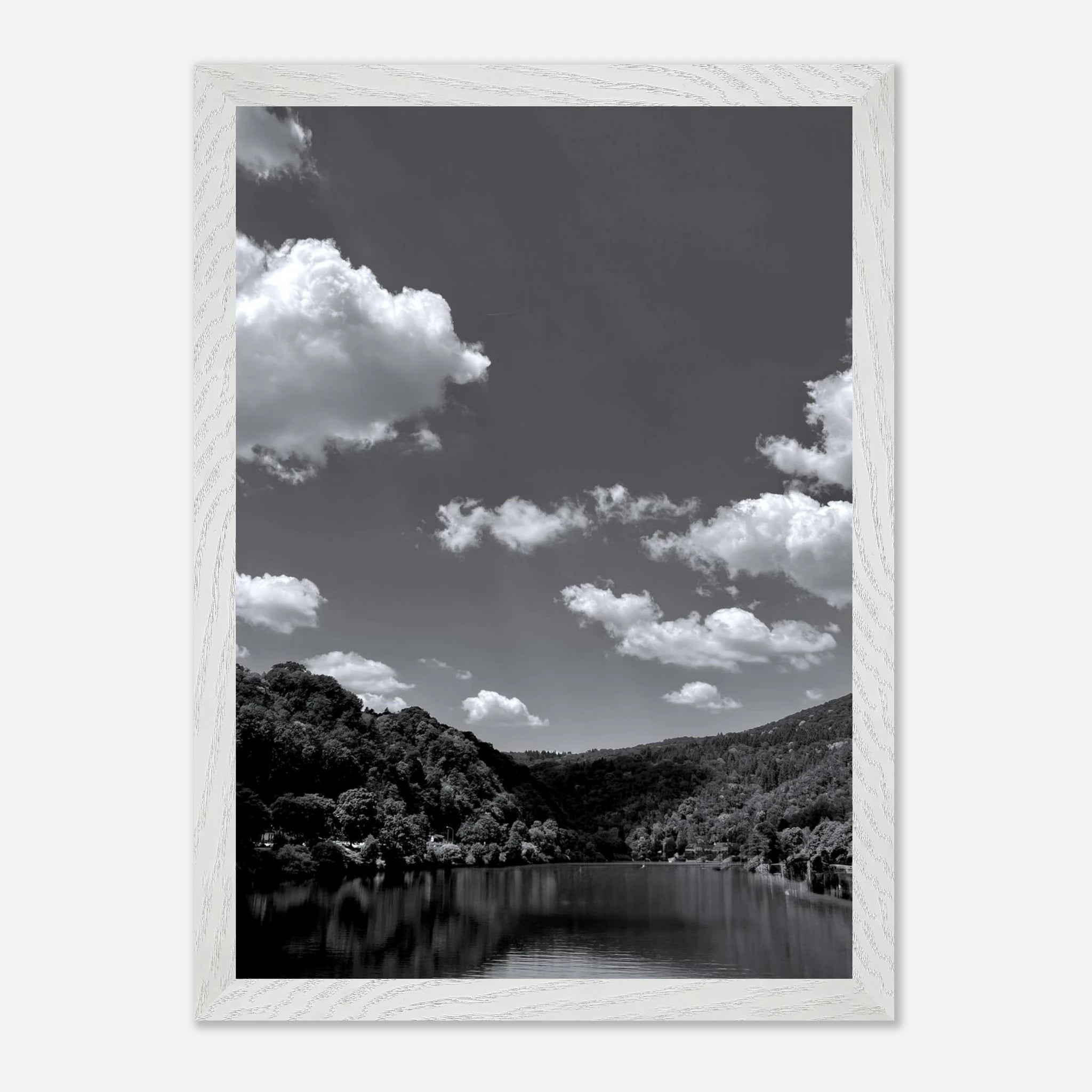 Black and white framed poster of a German river view from the Studio Edition Spring 2026 travel collection, mounted on print material