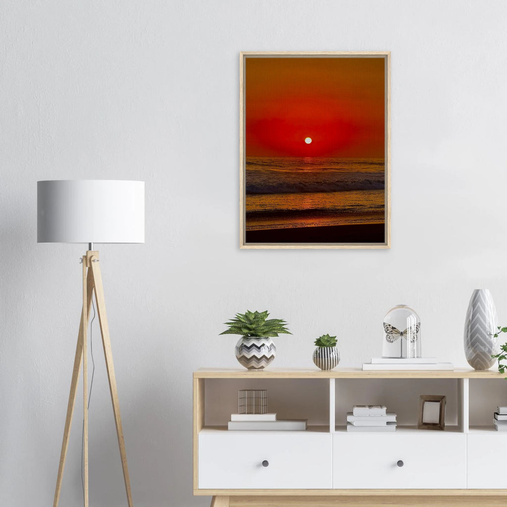 Framed canvas print of California Red Sunset Series 2/3 by CaliCuration featuring vibrant red sunset hues.