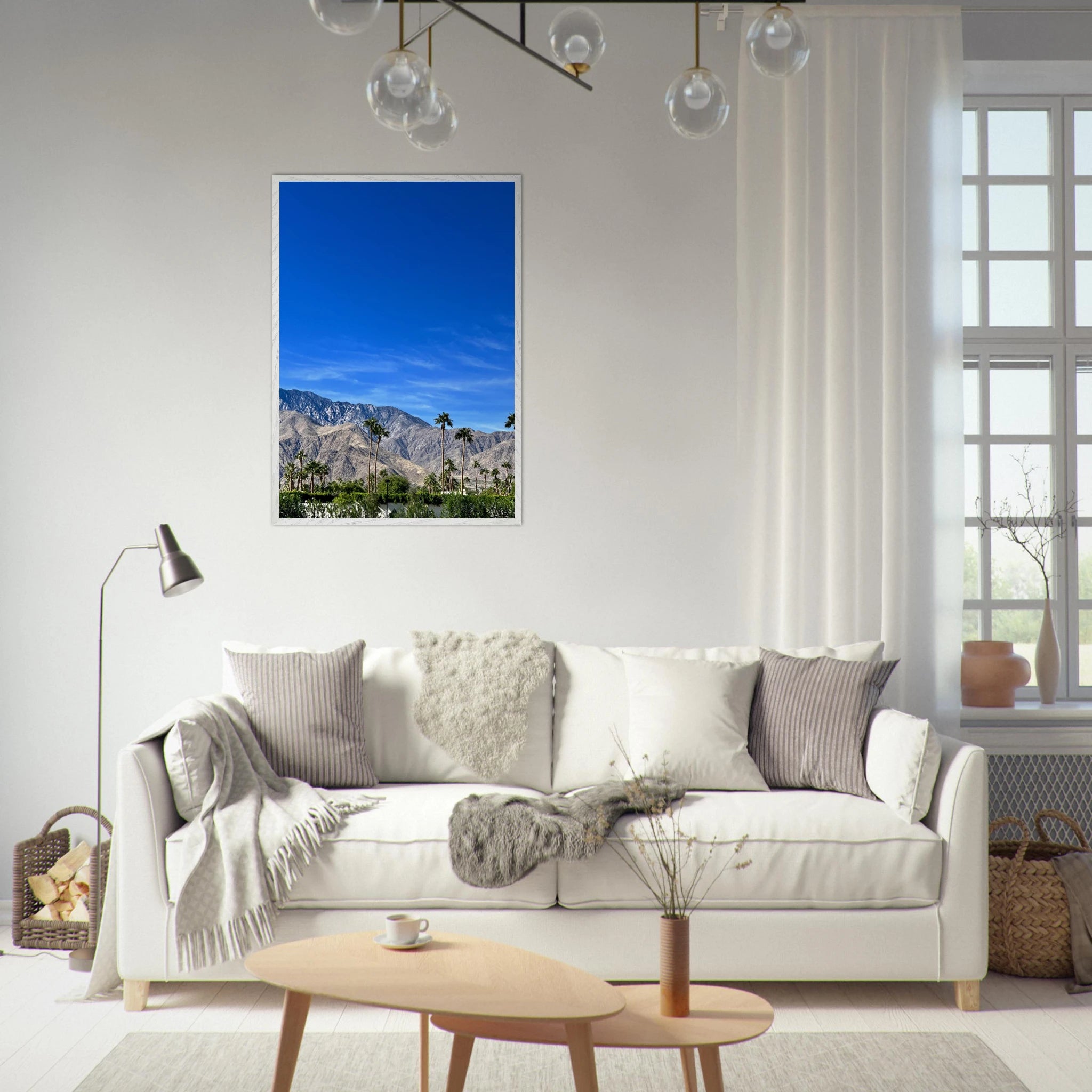 Wooden framed poster of a sunny fall day in Palm Springs California, showcasing vibrant autumn colors and scenic outdoor views.
