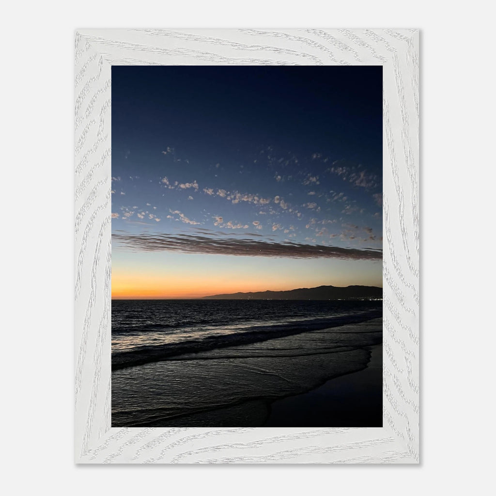 Premium wooden framed poster of a vibrant SoCal fall sunset, California-themed artwork, perfect for home décor, studio edition.