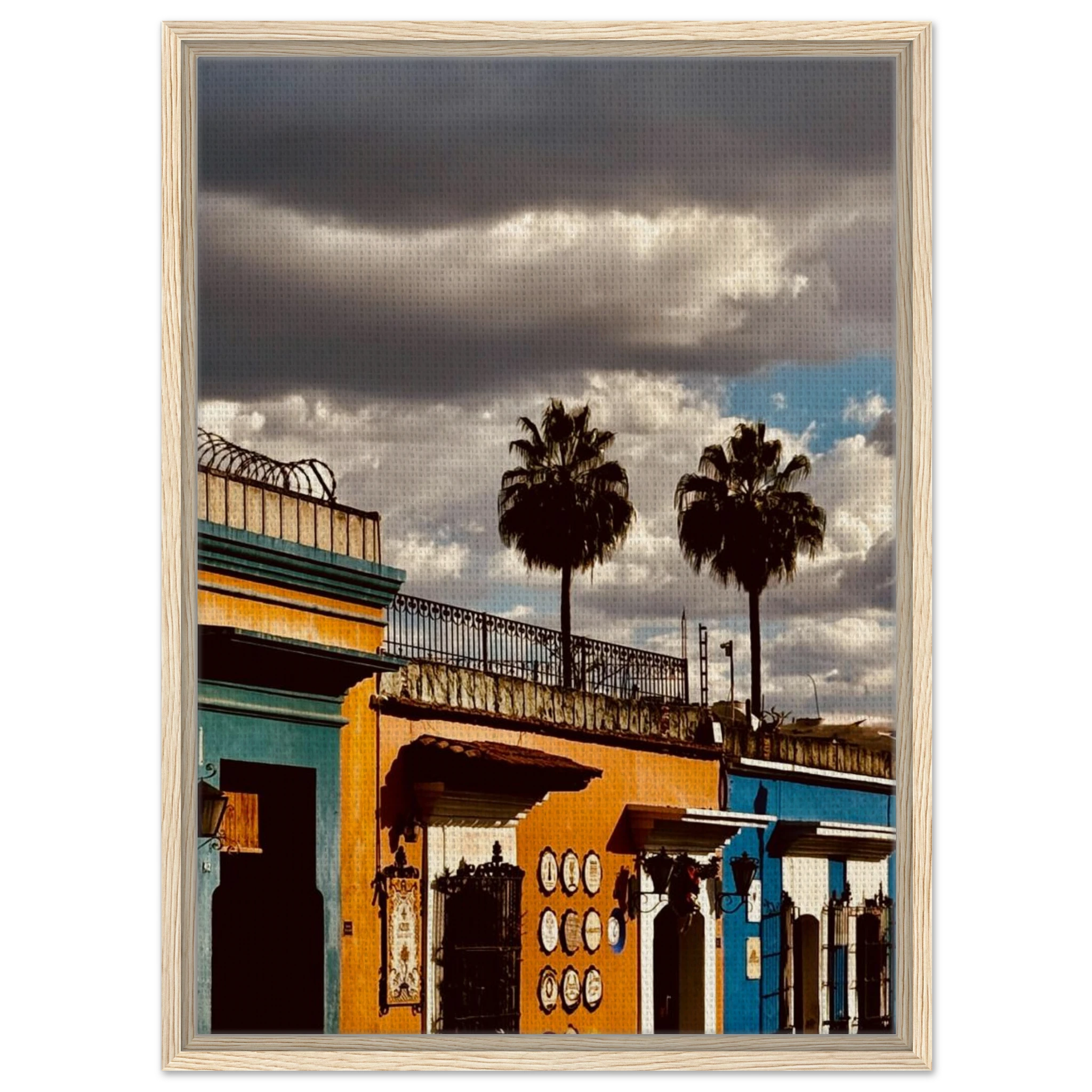 Framed canvas print of Oaxaca two palm trees artwork from CaliCuration's Mexico travel collection, spring 2026, on print material.
