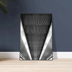 Black and white framed print of London Tube escalator abstract artwork from the Travel Collection by My Store, studio edition.