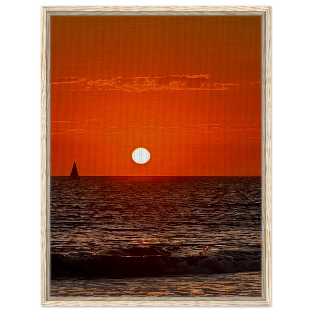 Framed canvas print of California Red Sunset Series 1/3 by CaliCuration, featuring vivid red sunset hues in a studio edition.