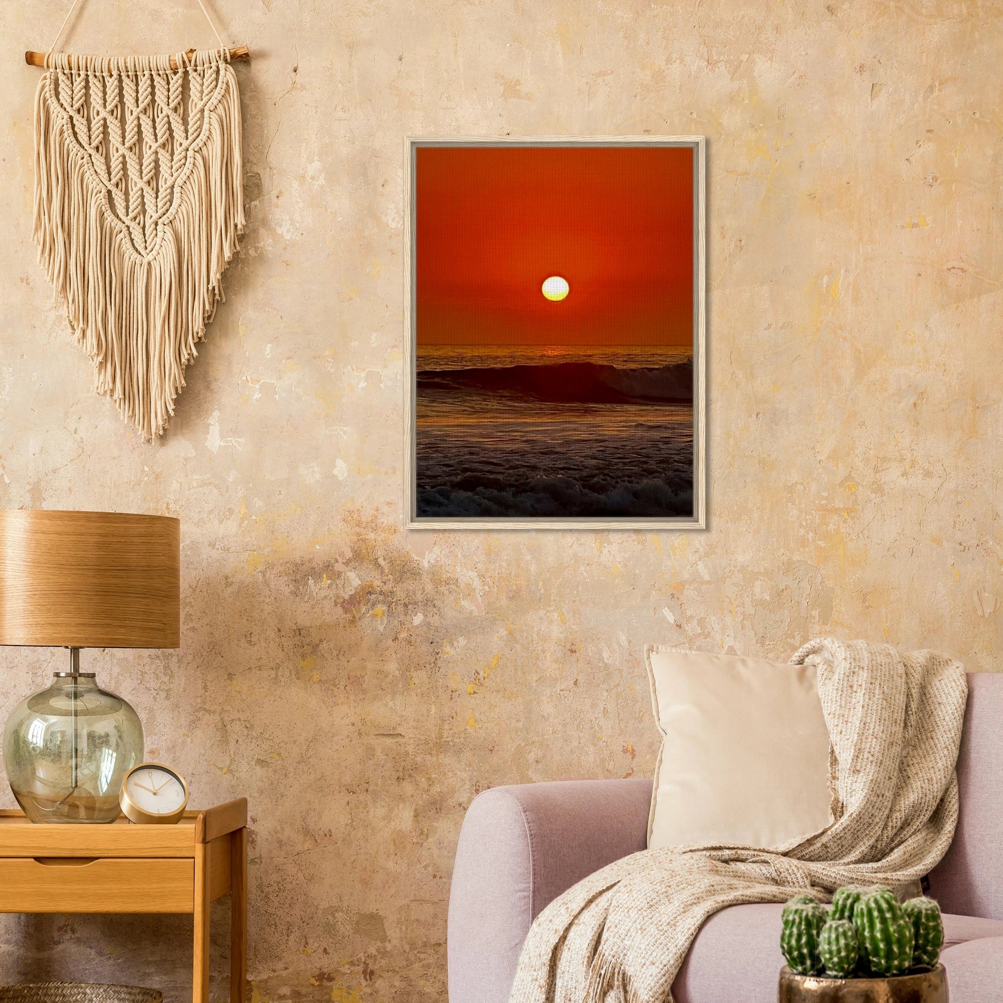 California Red Sunset framed canvas print by CaliCuration featuring vivid red hues in a captivating sunset scene.