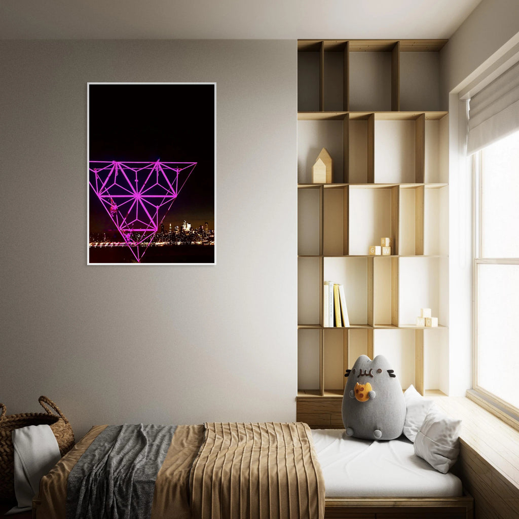 Framed print of New York City holiday art installation featuring Manhattan night view with Empire State Building, by My Store.