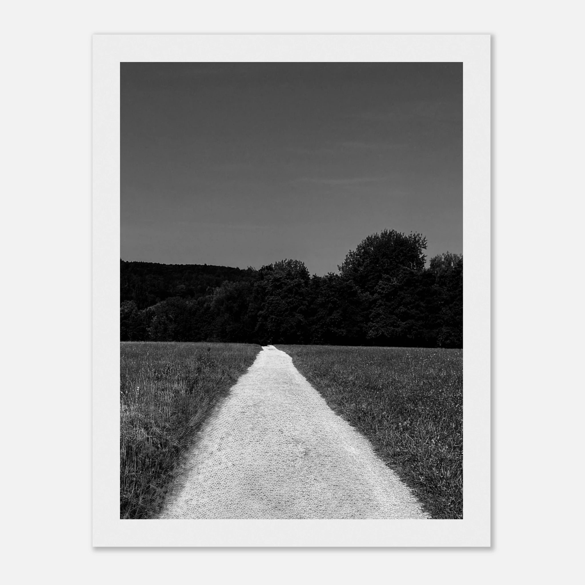 Black and white framed poster of a summer road scene from the Travel Collection, printed on premium semi-glossy paper.