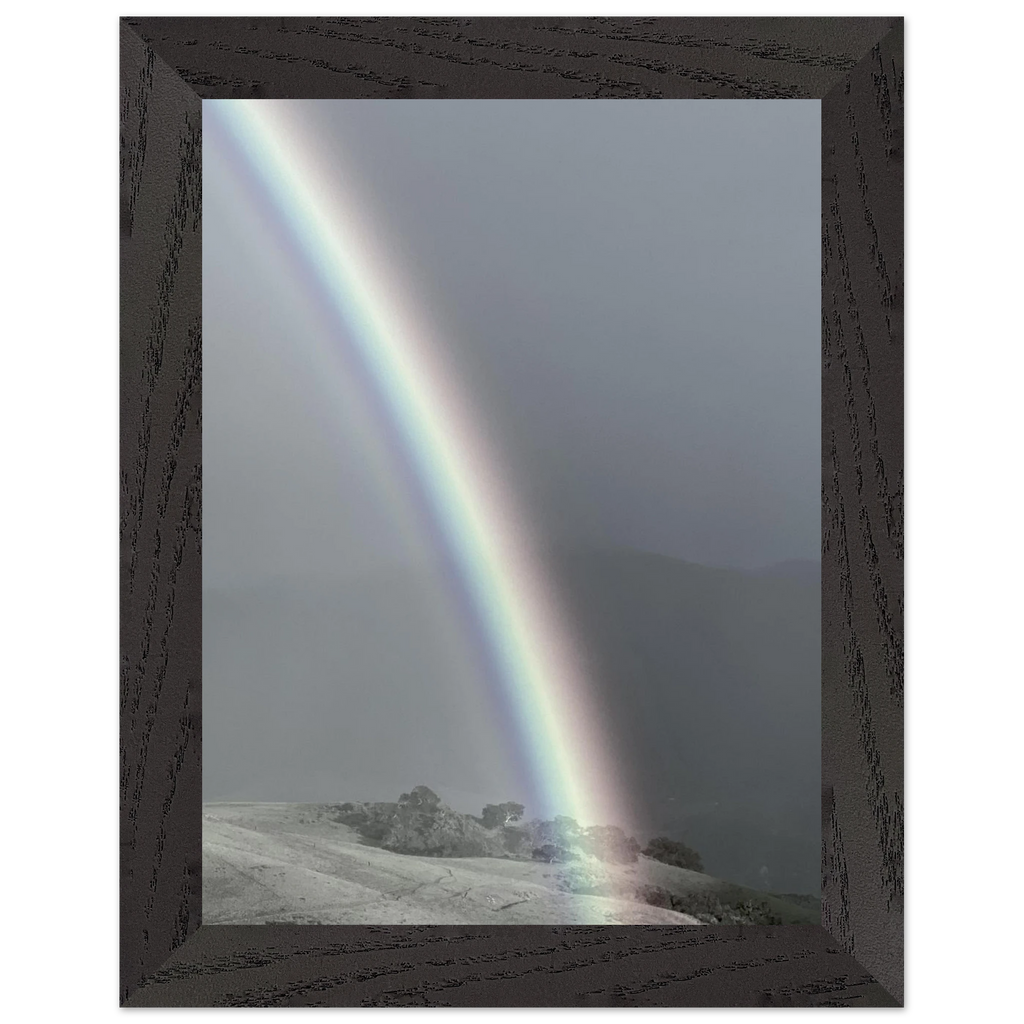 Black and white framed poster of a post-summer storm rainbow from the California Central Coast travel collection, studio edition print.