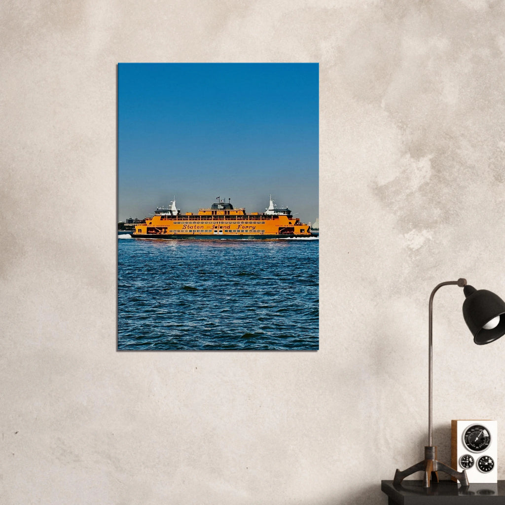 NYC skyline canvas print featuring the Staten Island Ferry in the travel collection by CaliCuration, studio edition wall art.