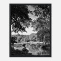 Black and white framed print of a summer lake scene from Upstate NY, part of the Studio Edition Travel Collection.