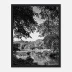 Black and white framed print of a summer lake scene from Upstate NY, part of the Studio Edition Travel Collection.