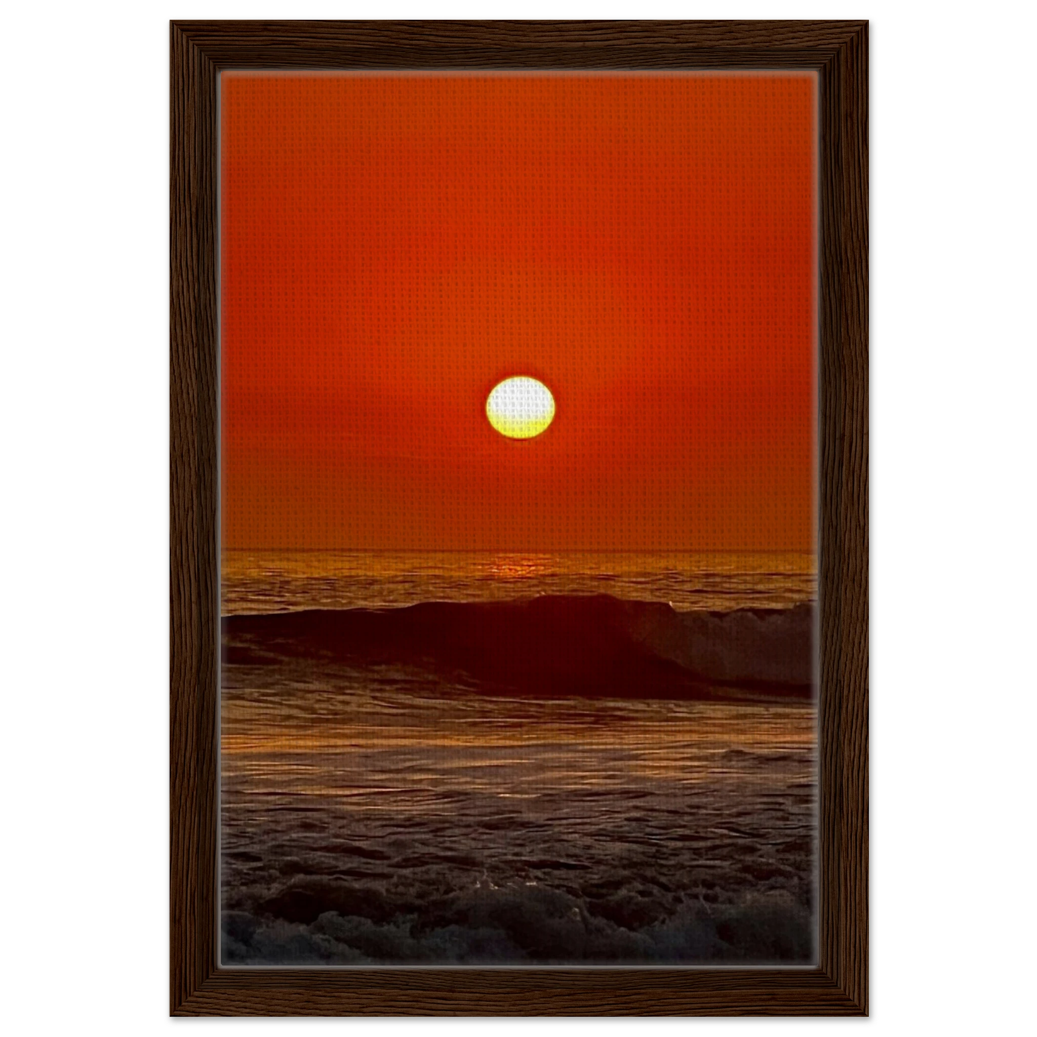 Framed canvas print of California Red Sunset Series 3/3 by CaliCuration featuring vibrant red sunset hues in a captivating landscape scene.