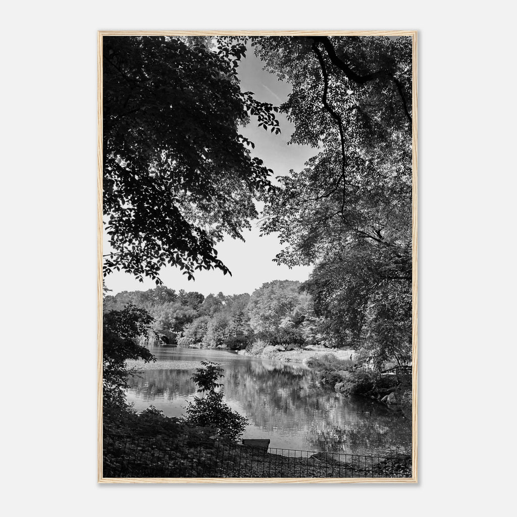 Black and white framed print of a summer lake scene in Upstate NY from the Studio Edition Travel Collection, holiday 25 series.