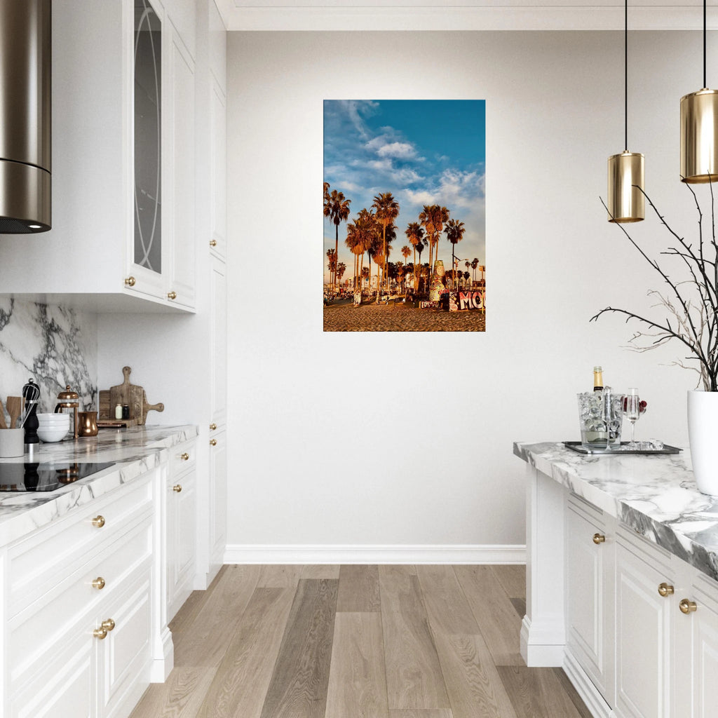 SoCal Beach canvas print featuring edgy palm trees and graffiti design, California-themed artwork on high-quality print material.