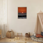 Wooden framed canvas print of California Red Sunset Series 4/4 by CaliCuration, featuring vibrant red hues in a captivating sunset scene.