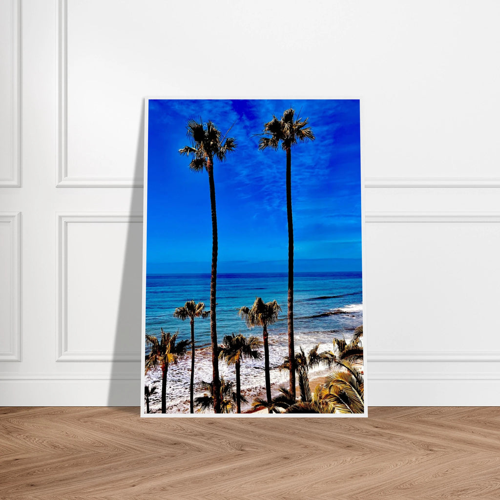 Malibu Palm Tree Family framed poster by CaliCuration, California art print with vibrant spring '26 studio edition, high-quality print material.