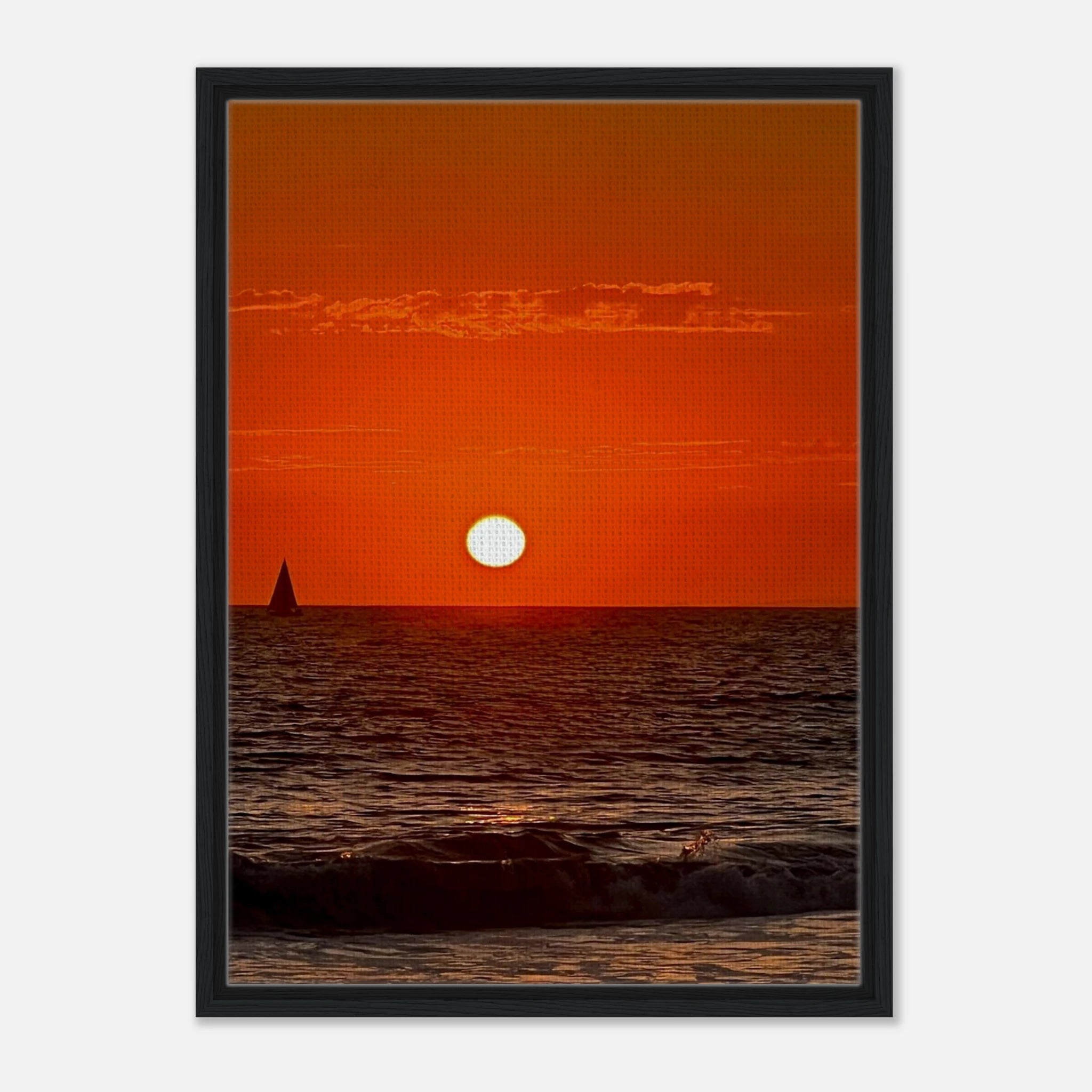 California Red Sunset Series 1/3 framed canvas print by CaliCuration featuring vibrant red sunset hues in a studio edition.
