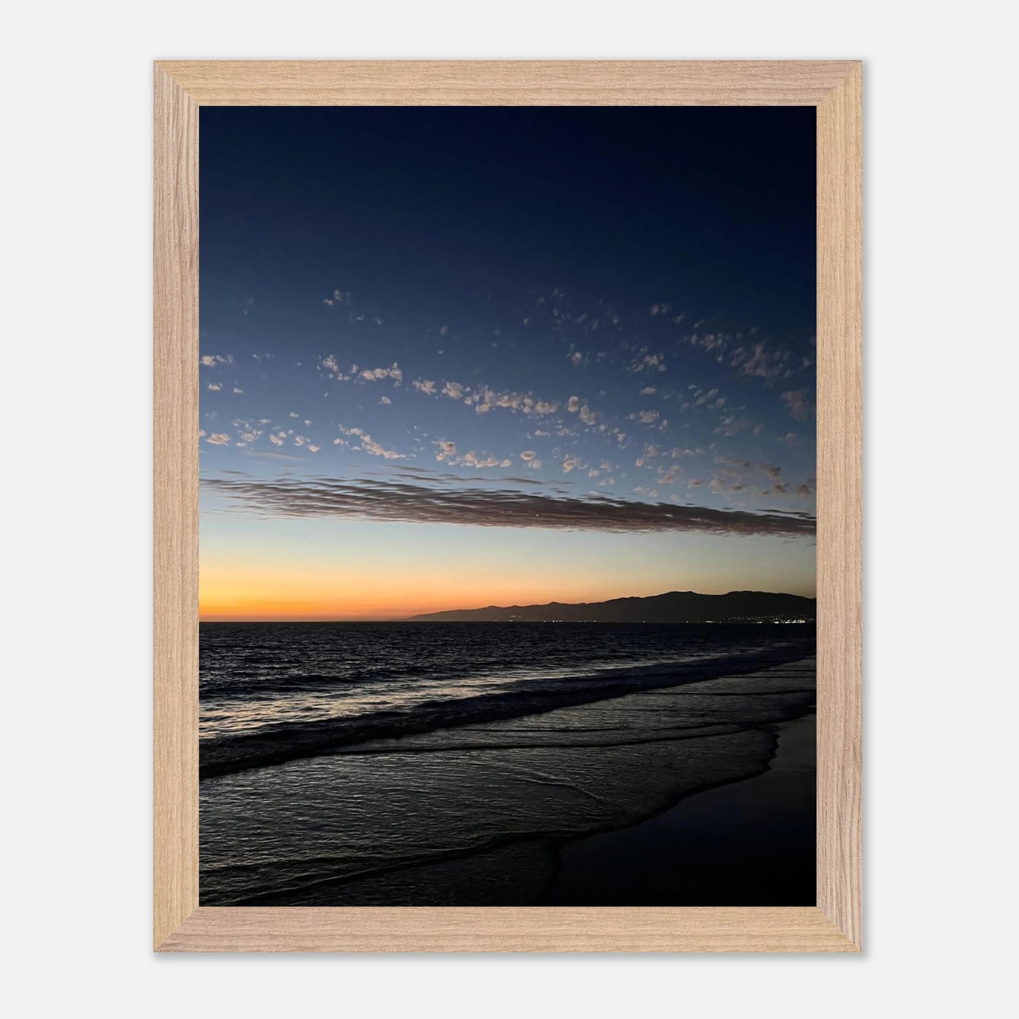 Premium wooden framed SoCal fall sunset poster with vibrant artwork, perfect for home decor, featuring California scenic studio edition art.