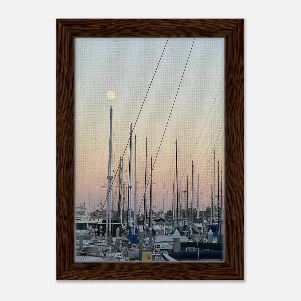 Framed canvas art print of Summer Evening Marina Del Rey with nautical and chic tones, showcasing California coastal scenery.