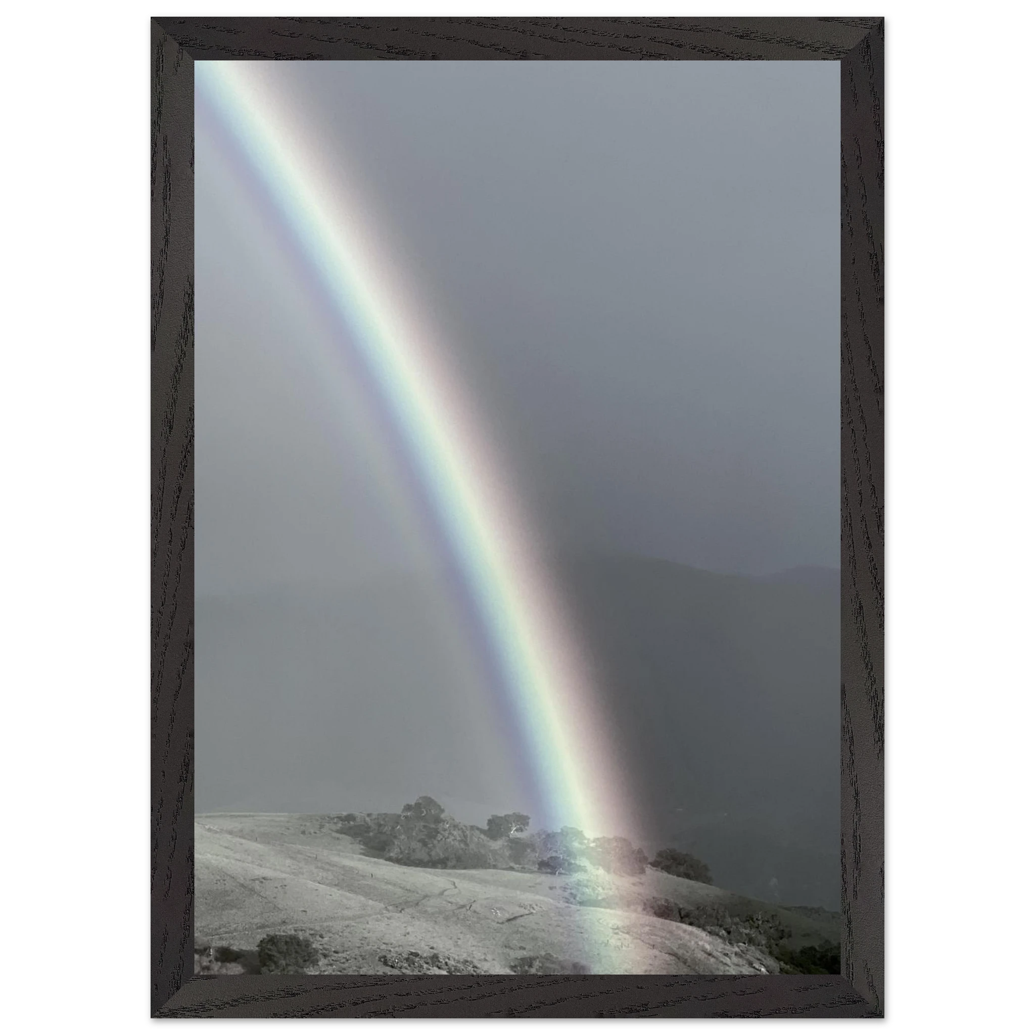Black and white framed poster of Post Summer Storm Rainbow from California Central Coast travel collection, Studio Edition Spring 2026.