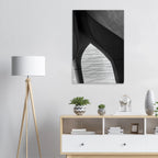 Black and white abstract canvas print of NYC Hudson River pier with high heels in water, part of the Studio Edition Travel Collection.