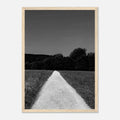 Black and white framed poster of a summer road scene from the Travel Collection, printed on premium semi-glossy paper.