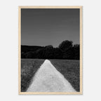 Black and white framed poster of a summer road scene from the Travel Collection, printed on premium semi-glossy paper.