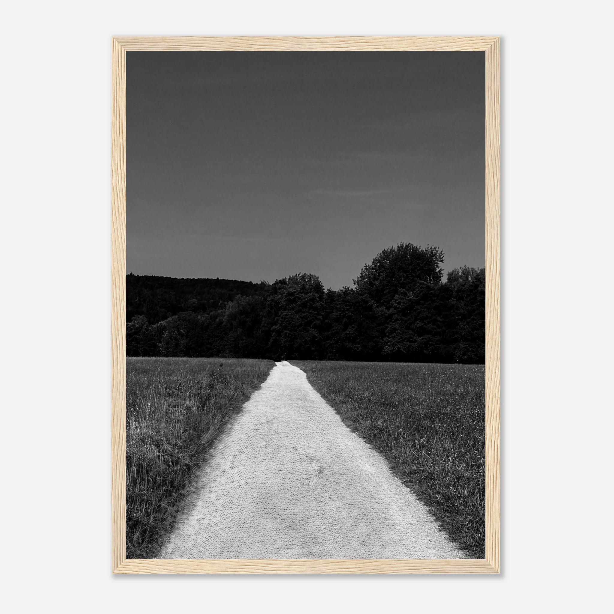 Black and white framed poster of a summer road scene, printed on premium semi-glossy paper from the Travel Collection.
