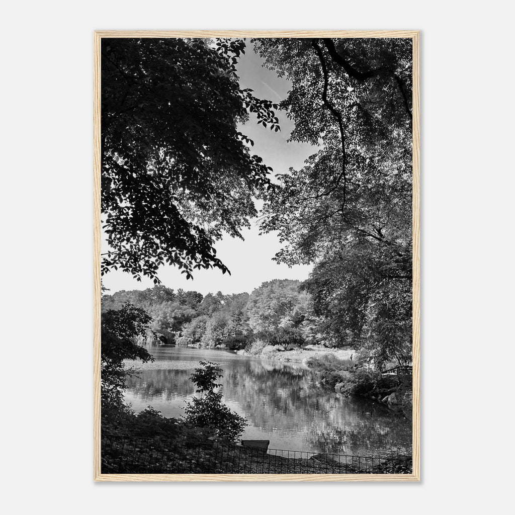 Black and white framed poster of a summer lake scene in Upstate NY from the Studio Edition Travel Collection, ideal for home decor.