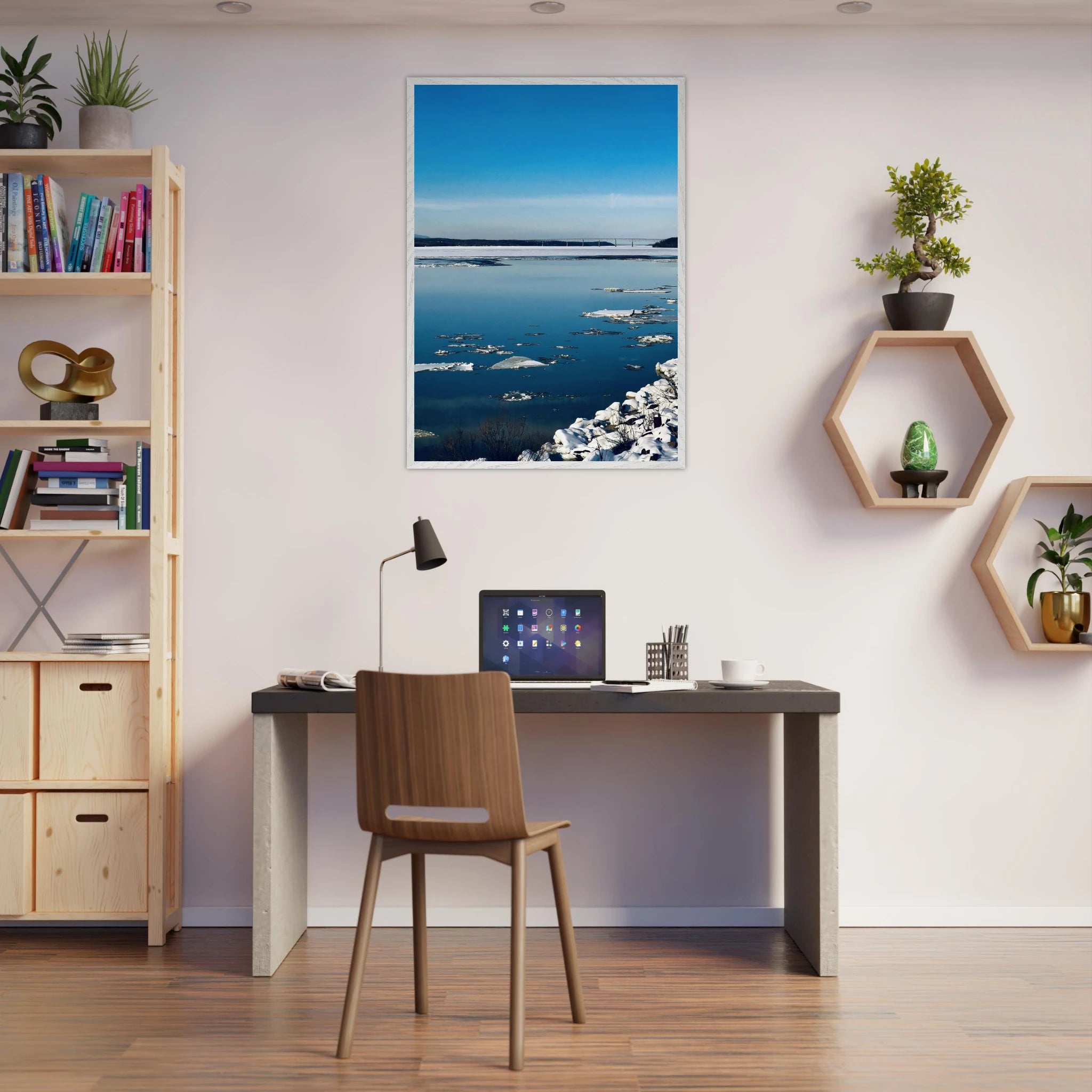 Wooden framed Hudson Valley winter poster print featuring snowy landscape, part of Studio Edition Holiday 25 travel collection.