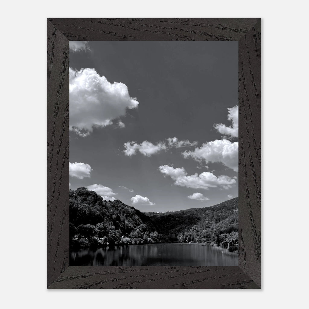 Black and white mounted framed poster of a German river view from the travel collection, studio edition spring 2026 print.