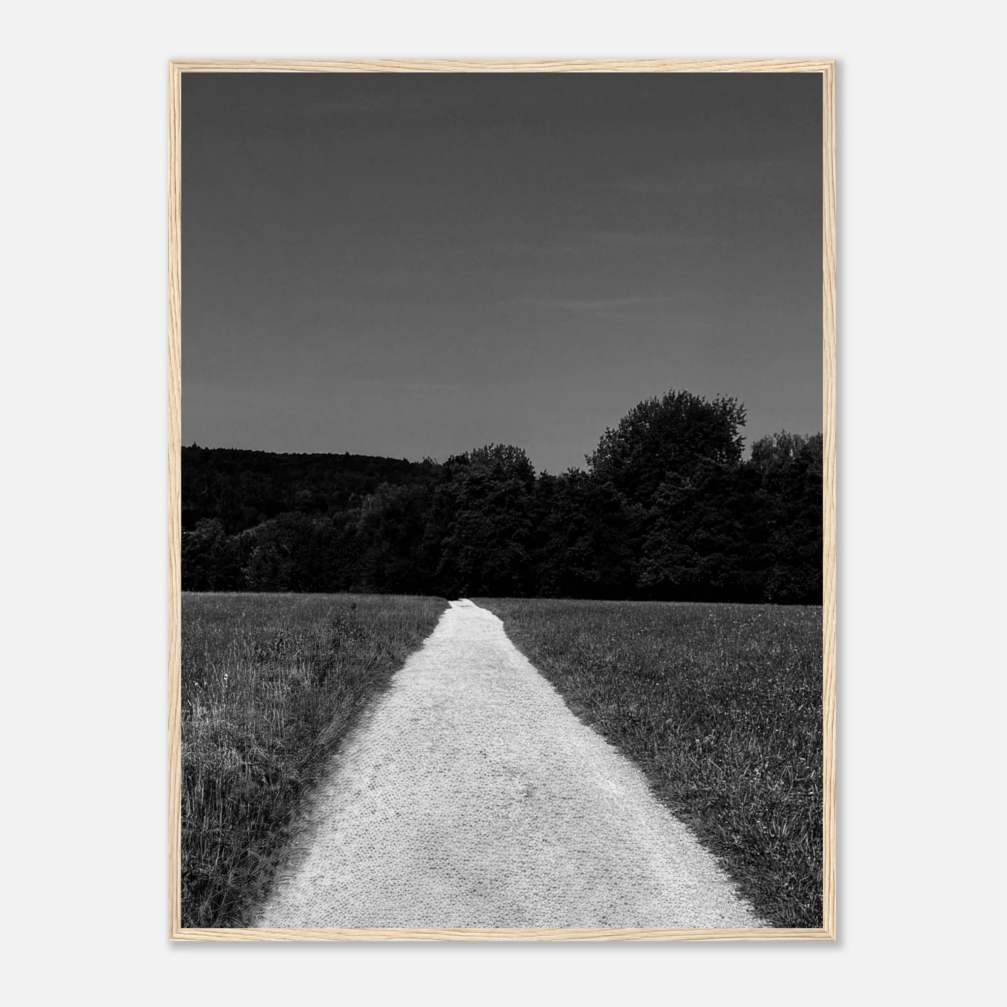 Black and white framed poster of a summer road scene, printed on semi-glossy paper, part of the travel collection.
