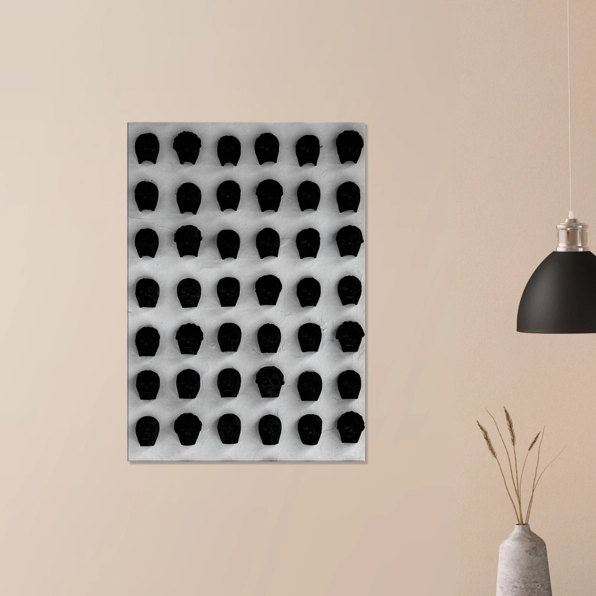 Black and white monochrome skull grid canvas wall art by My Store, featuring minimalist abstract photography for modern home decor.
