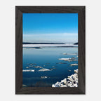 Wooden framed Hudson Valley winter poster print by My Store, featuring snowy landscape and holiday travel vibes.