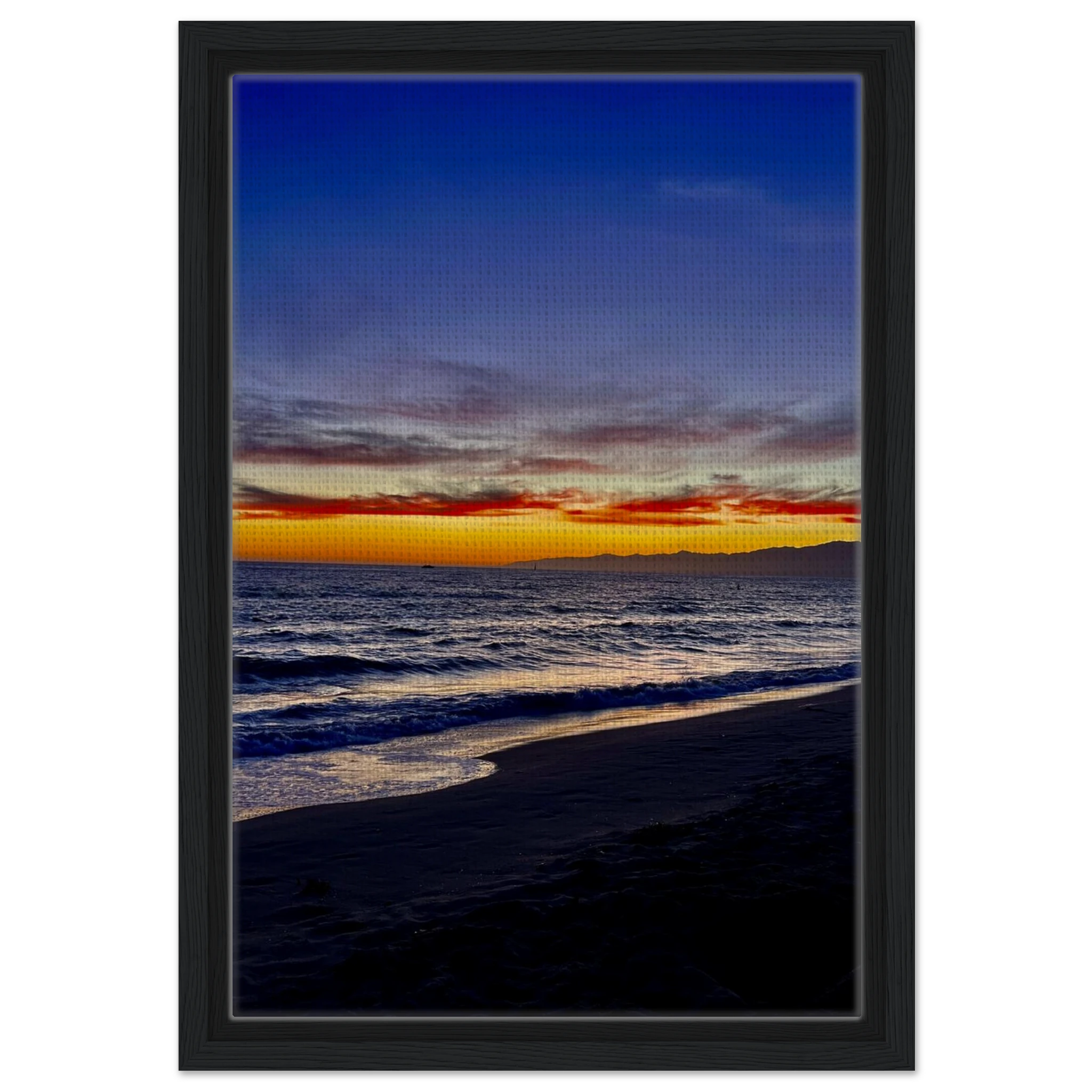 California SUNSET WALL Art print by CaliCuration featuring Venice Beach scene on wooden framed canvas, spring 2026 studio edition.