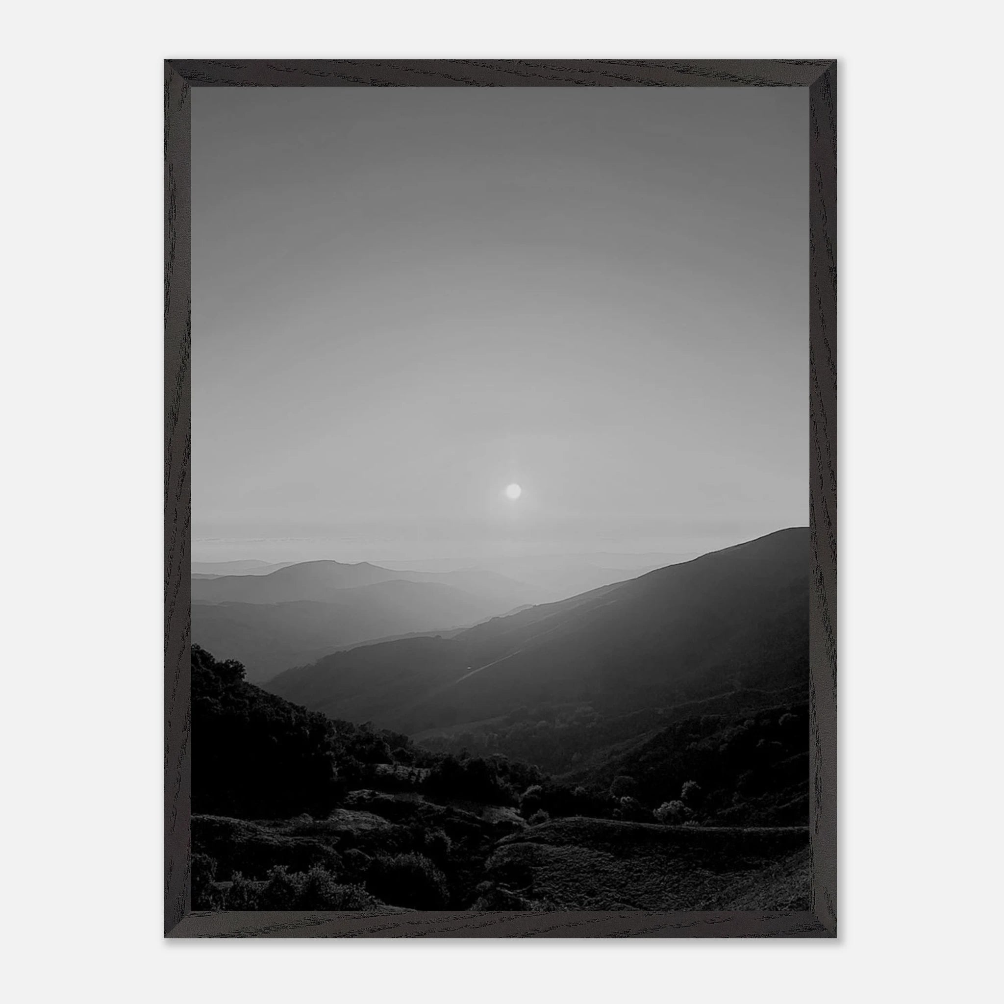 Black and white mounted framed poster of California Central Coast sunset, part of the Studio Edition travel collection.