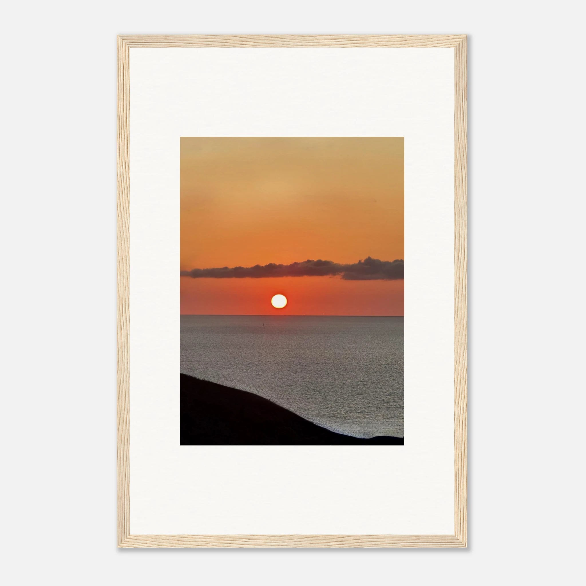 Vibrant Mediterranean Sunset framed poster print by My Store, showcasing warm sunset colors and scenic coastal views for wall decor.