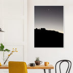 Wooden framed semi-glossy poster featuring a black and white Hollywood Hills moon and California scene from the Fall New Moon series.