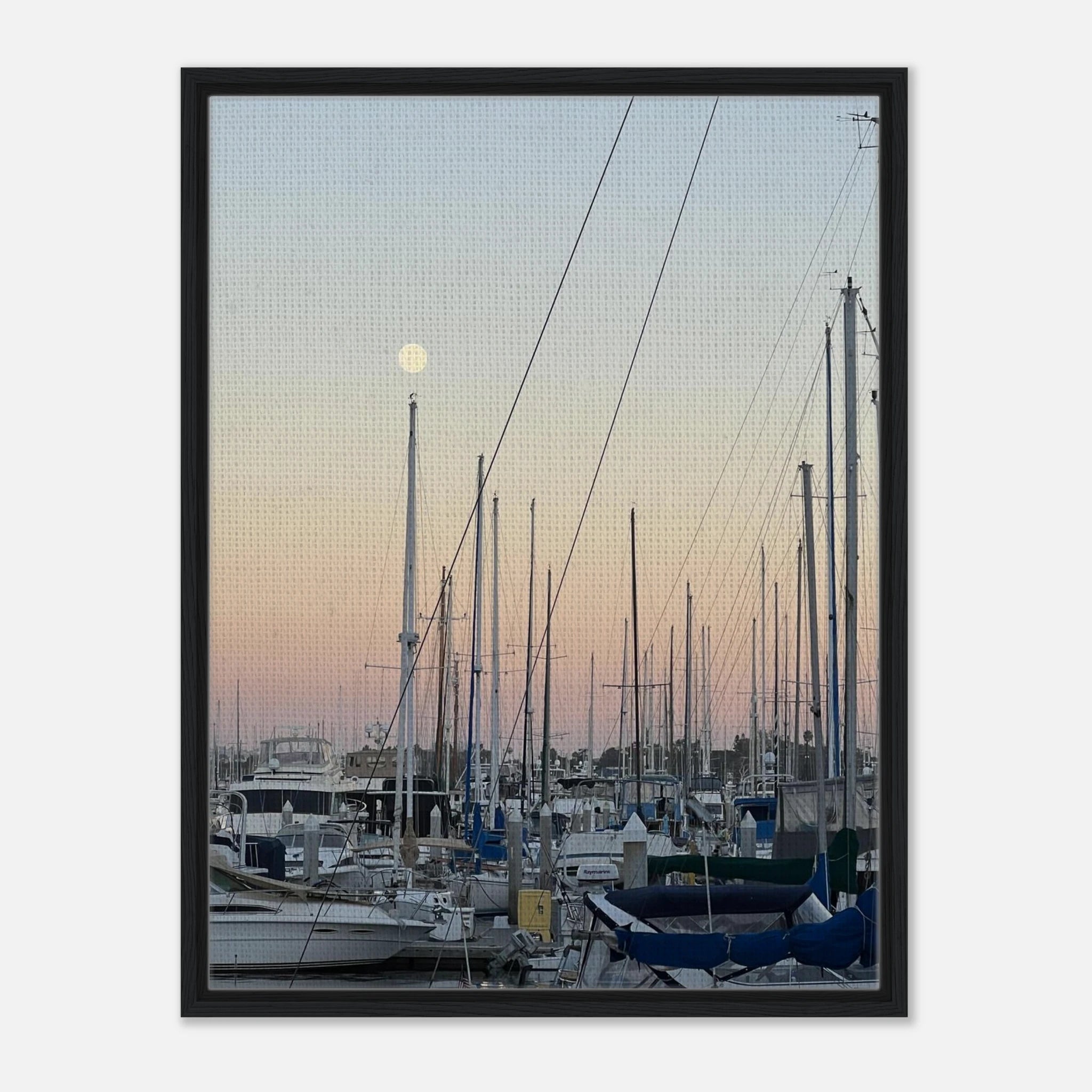 Framed canvas art print of Summer Evening Marina Del Rey, CA featuring nautical elements and chic tones, California Canvas Studio Edition.
