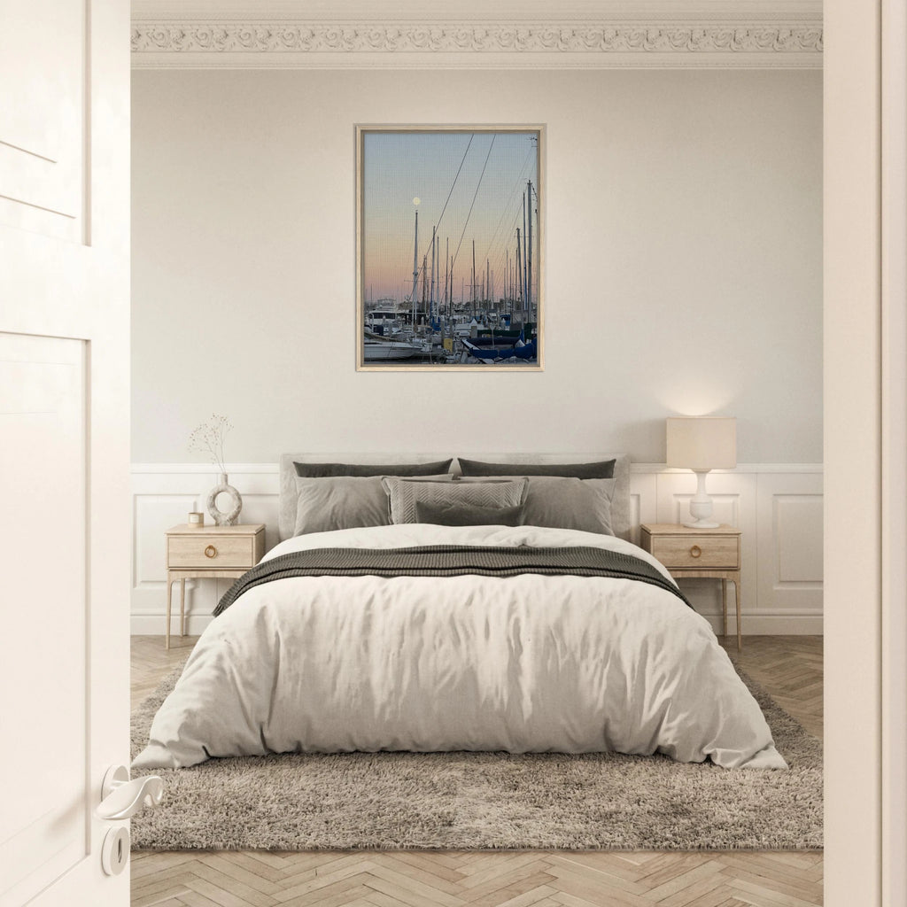 Framed canvas art print of Summer Evening Marina Del Rey, CA with nautical and chic tones, by California Canvas Studio Edition.