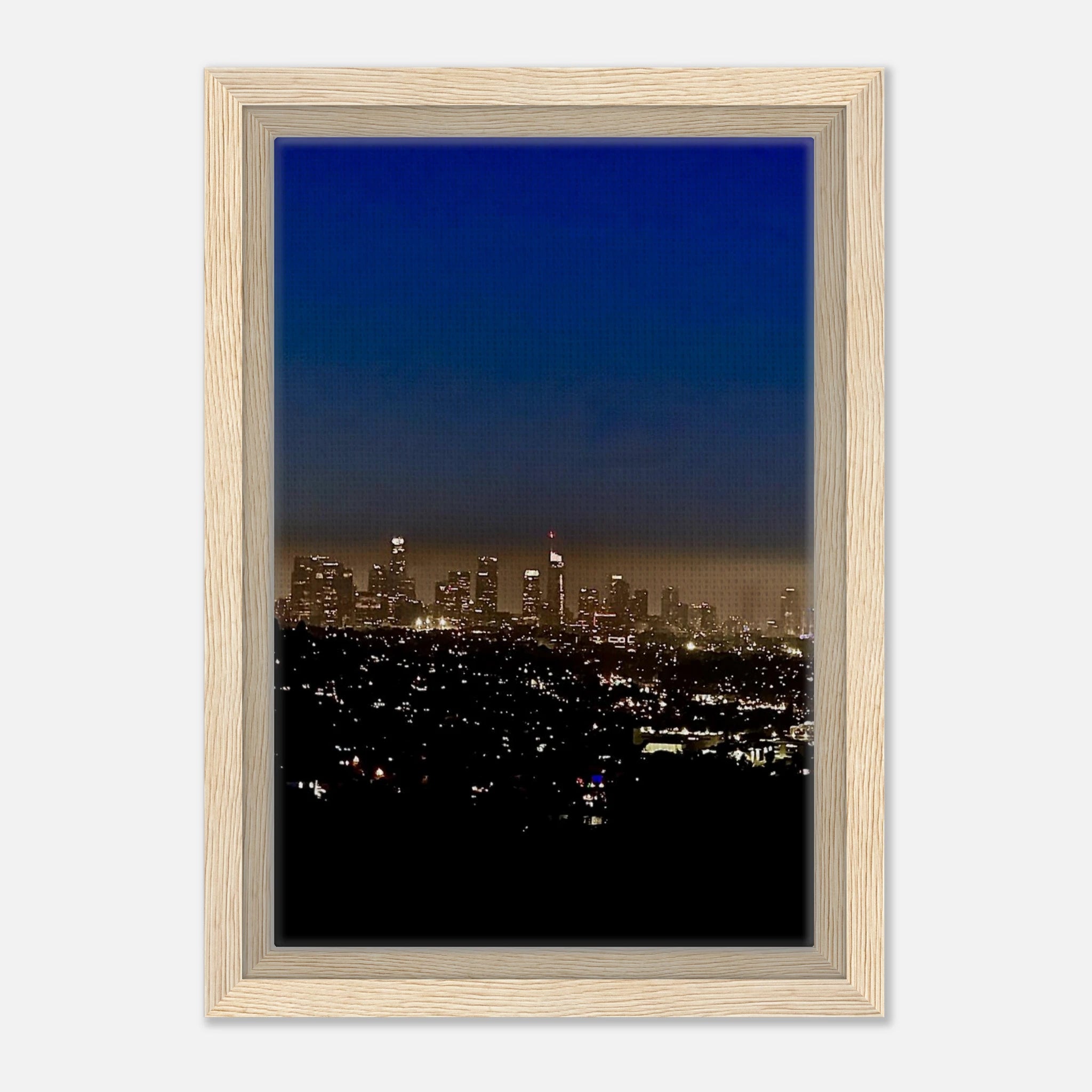 Premium wooden framed canvas print of Los Angeles Downtown Nightglow, elegant home wall art by My Store, studio edition holiday 25.