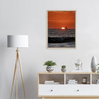 Wooden framed canvas print of California Red Sunset Series 4/4 by CaliCuration featuring vibrant red sunset hues.