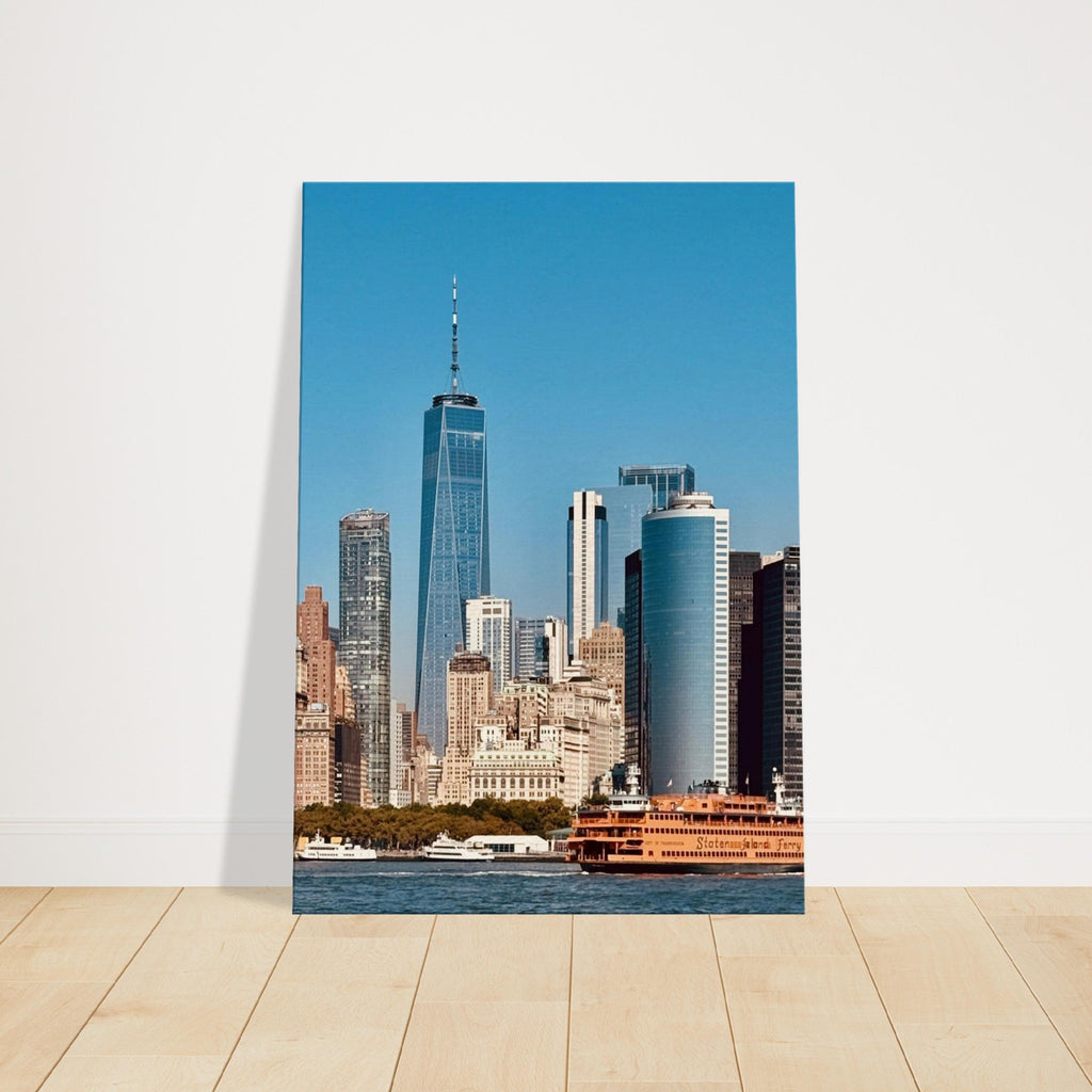 NYC Skyline canvas print featuring the World Trade Center and Staten Island Ferry, part of the Studio Edition travel collection.