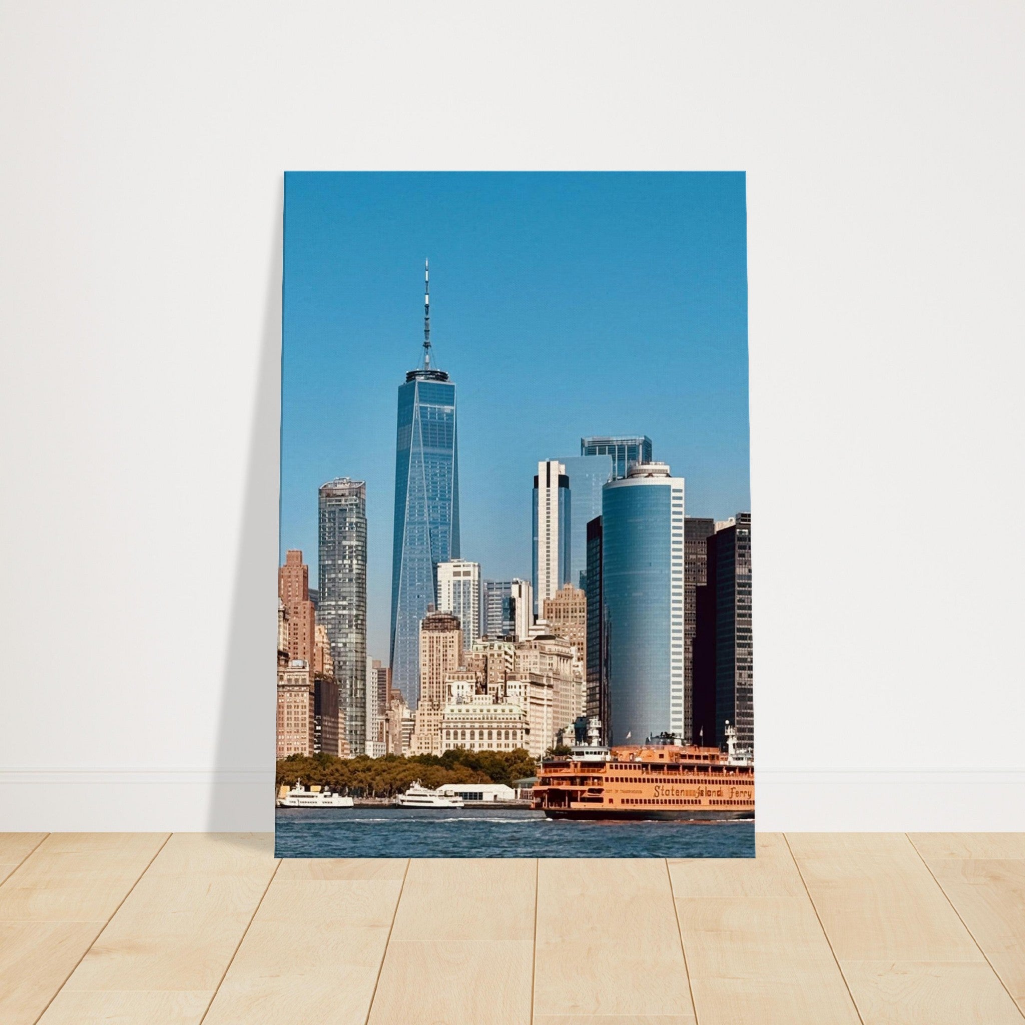 NYC Skyline canvas print featuring the World Trade Center and Staten Island Ferry, part of the Studio Edition travel collection.