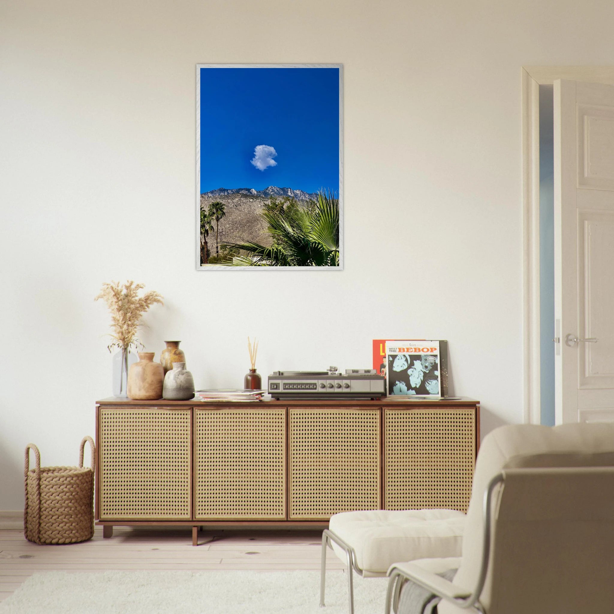 Palm Springs Cloud Mounted Wooden Framed Poster featuring vibrant California art, perfect for home decor in Studio Edition.